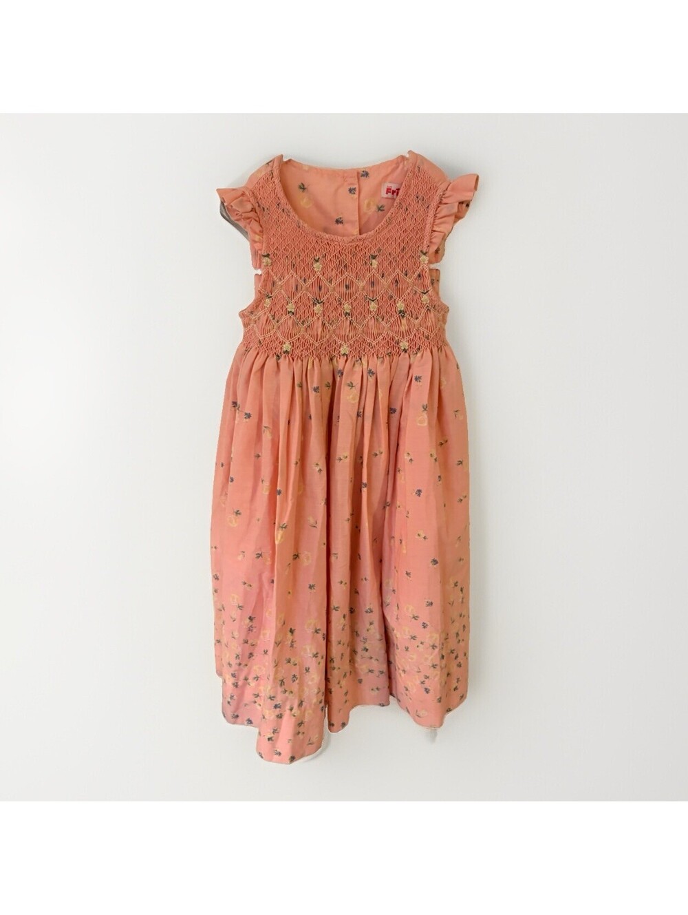 Just Friends Girls 3T Pink Floral Smocked Dress Ruffle Sleeve VTG